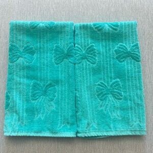 Pair of Vintage Turquoise Bow Patterned Hand Towels